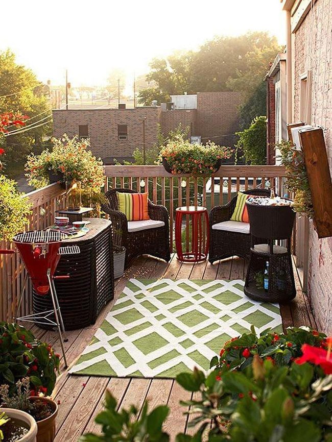 Red Chairs Pop Against Natural Wood