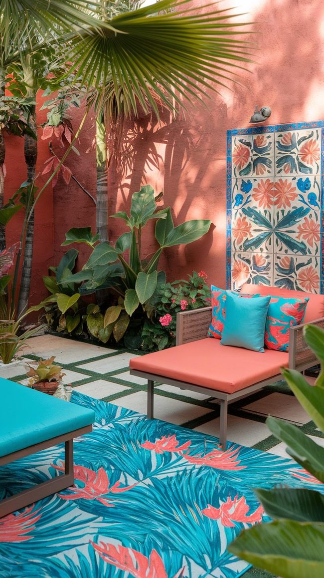 Turquoise and Coral Island Walls