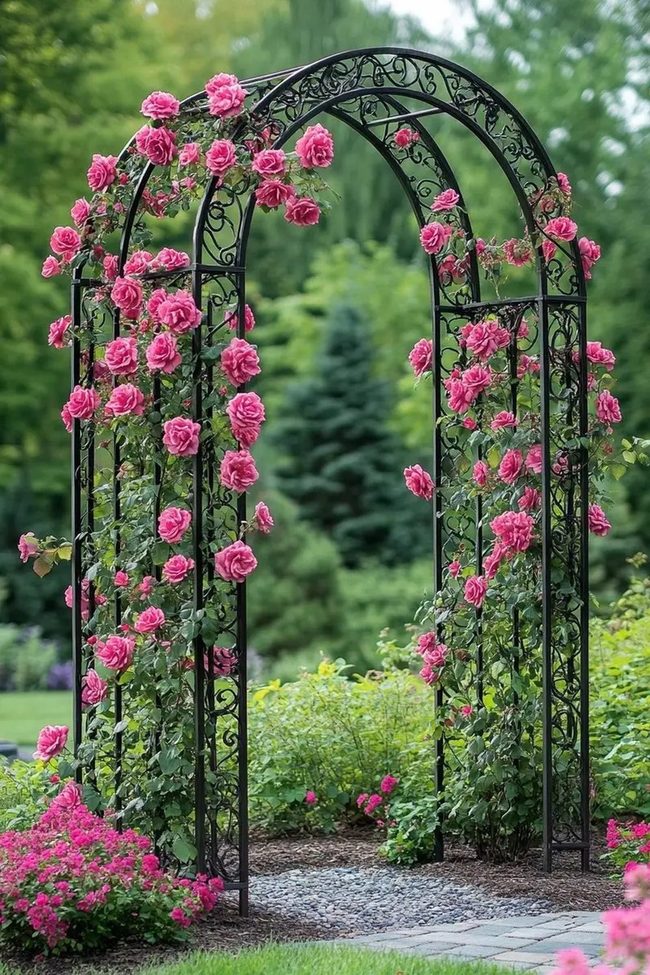 Pink Roses Dark Iron Archway