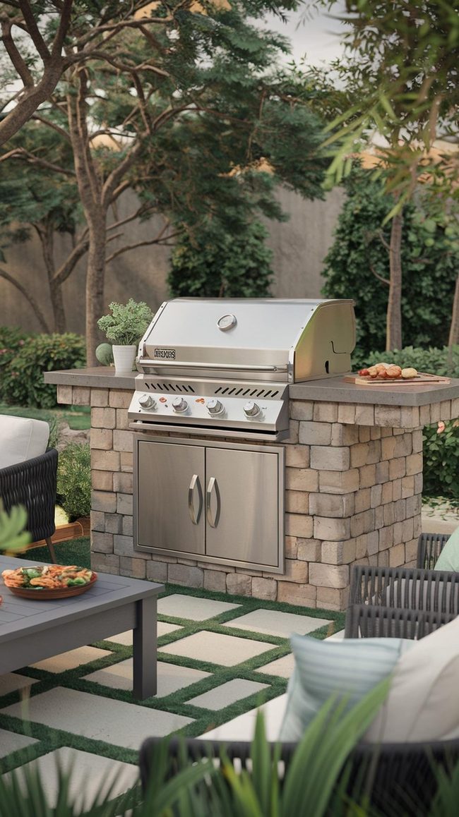 Rustic Timber Table Herb Planters Grill