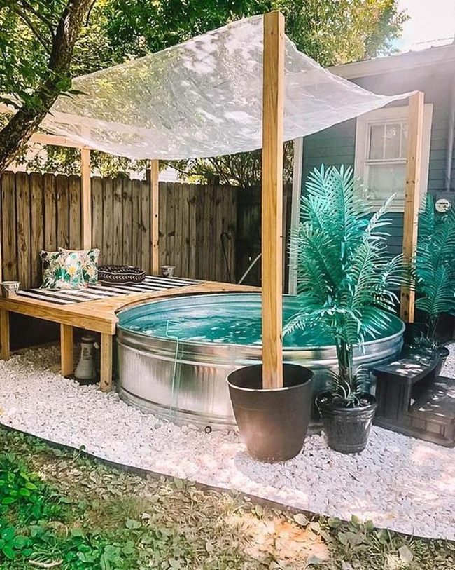 Compact Metal Pool With Wooden Canopy