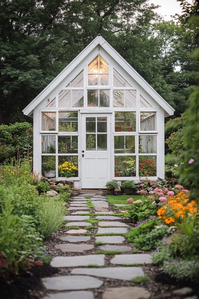 Salvaged Windows Greenhouse Shed