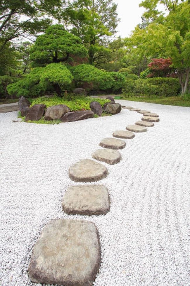 Stone, Wood, And Gravel Garden Pathways