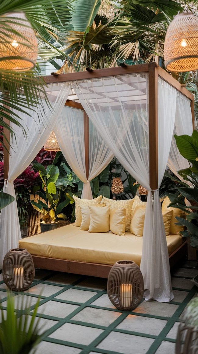 Oak Daybed with Sheer Canopy