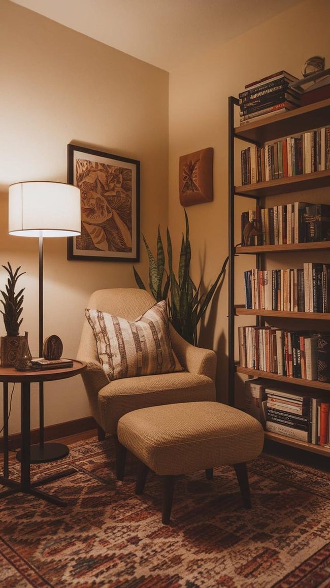 Weathered Bookshelf Leather Armchair