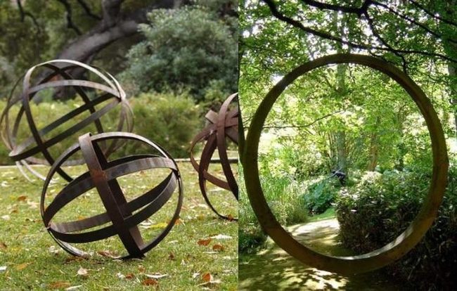 Copper-Brown Metal Garden Sculptures