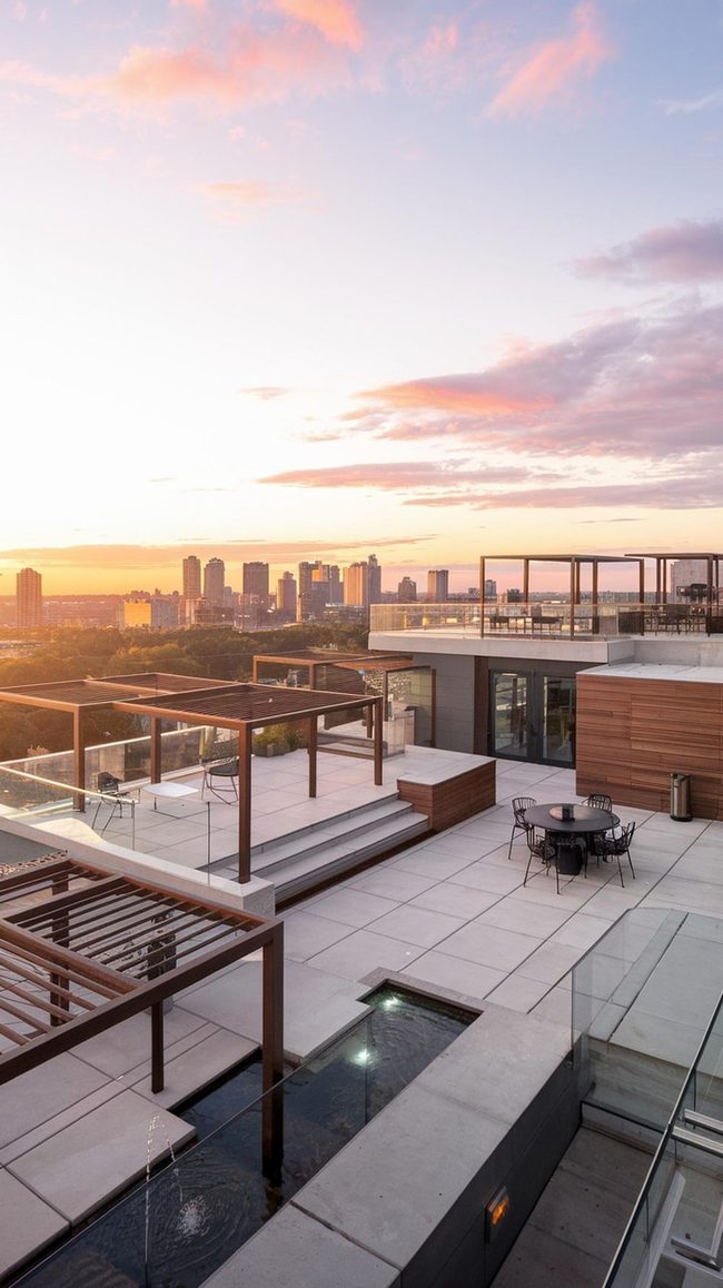Glass Railings Open Rooftop Terrace