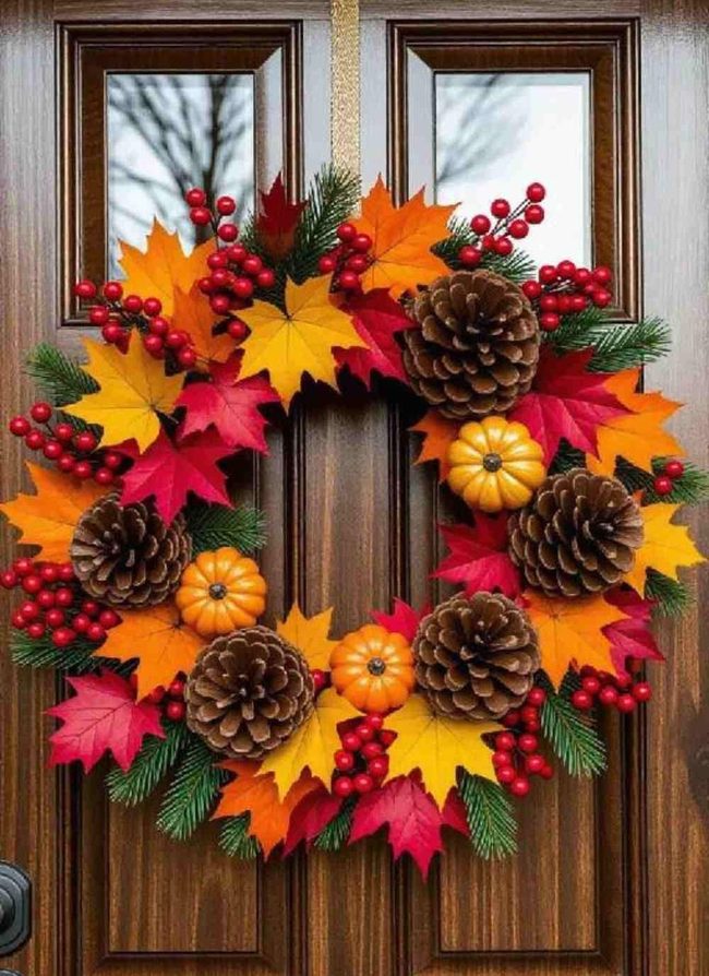 Autumn Leaves And Berries Wreath