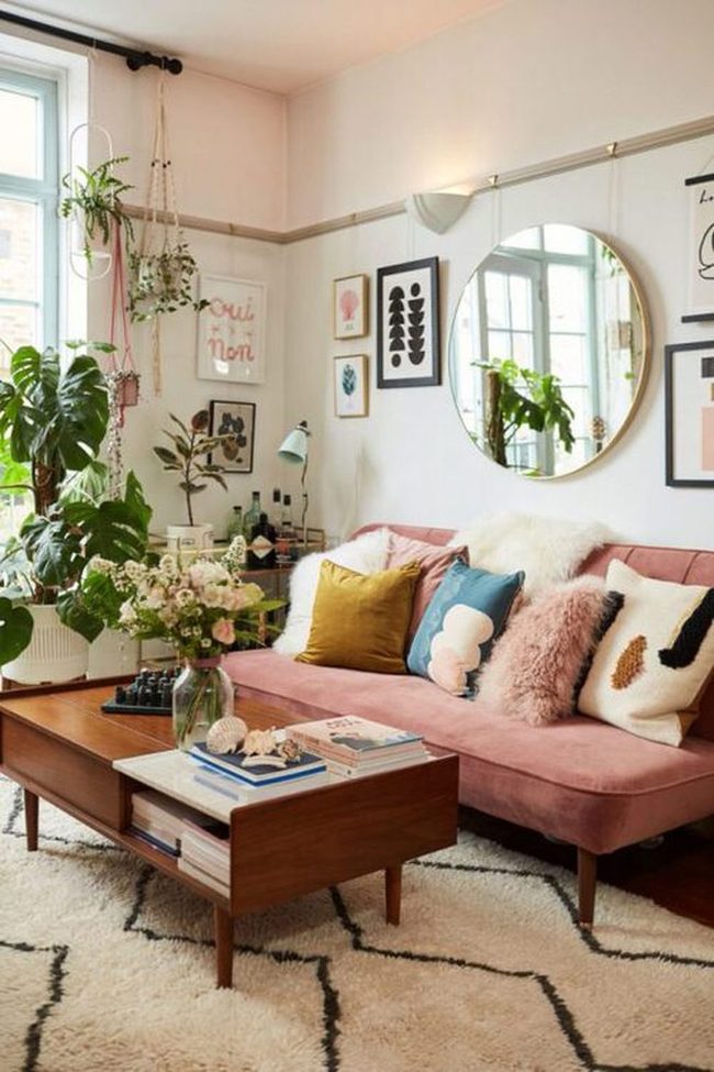 Green-Filled Reading Corner With Mirror