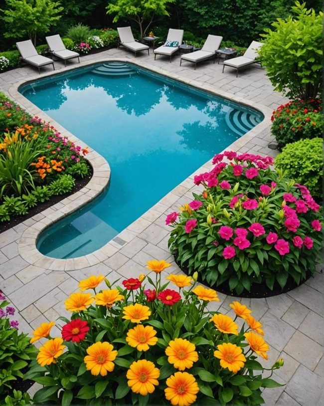 Blooming Poolside Flower Paradise