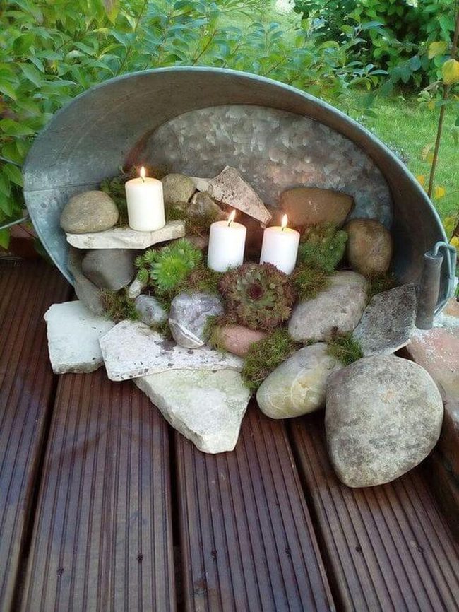 Stone Buckets, Candlelit Garden Retreat