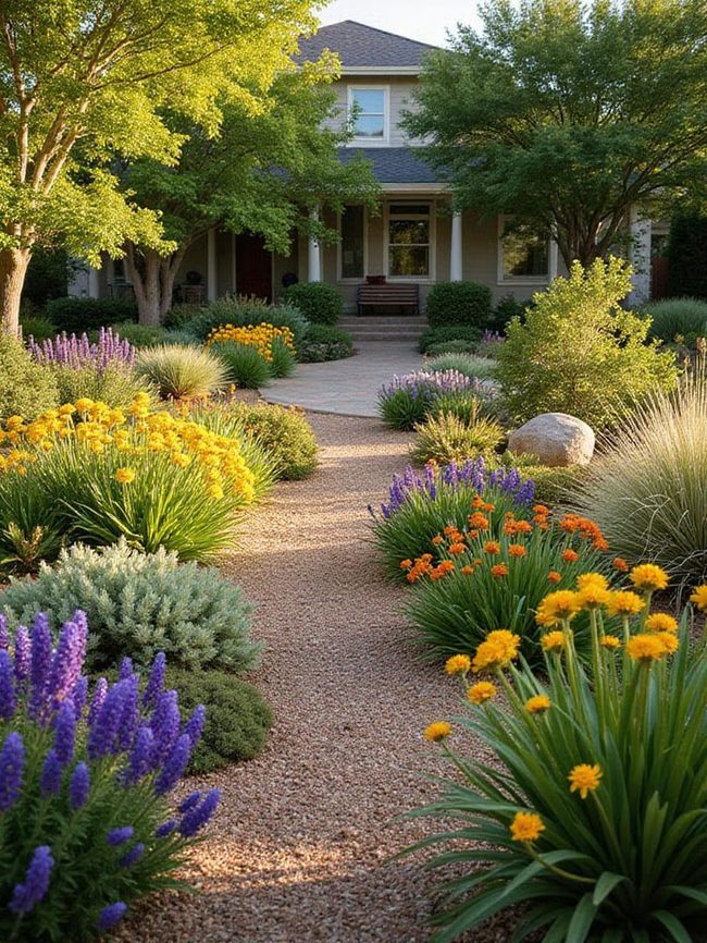 Dry Creek Beds With Colorful Plants
