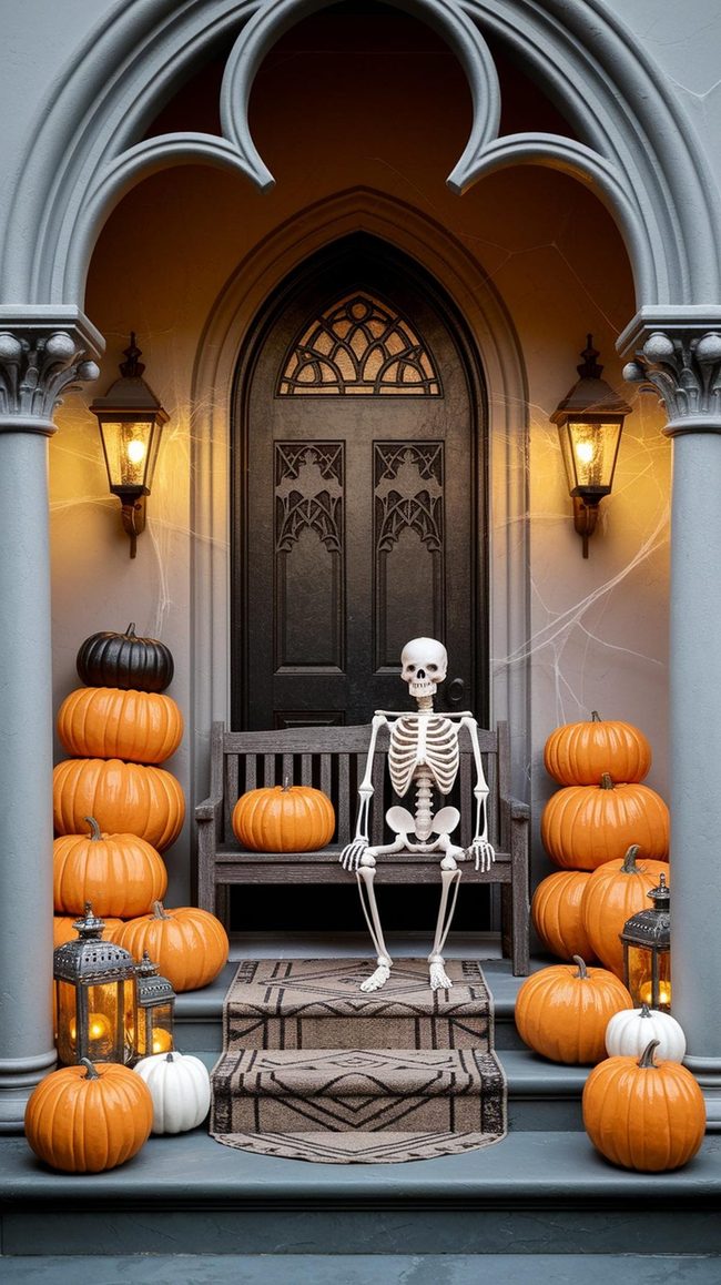 Black Skeleton Porch Halloween Display