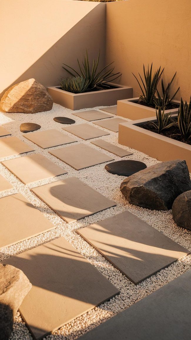 White Gravel Black Stone Modern Landscape