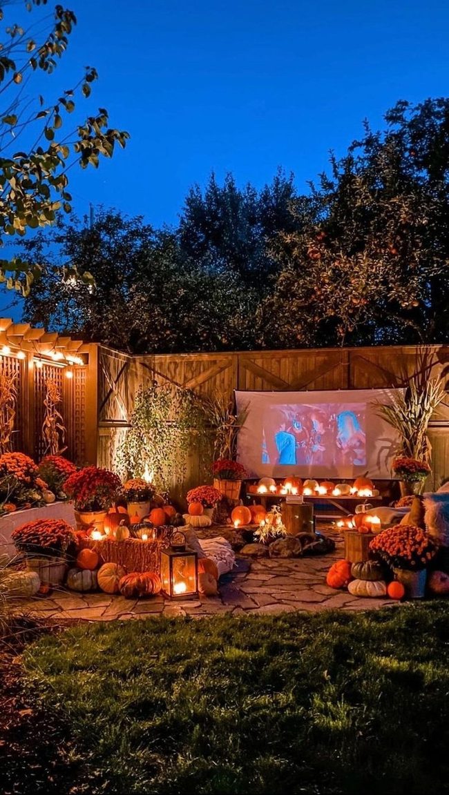 Outdoor Movie Night With Pumpkins