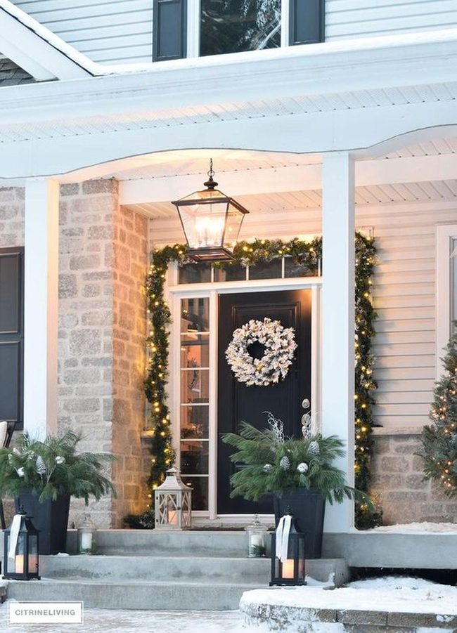 Dark Green Garlands Frame Stone Entrance