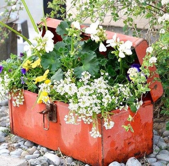 Red Metal Toolbox Garden Planter
