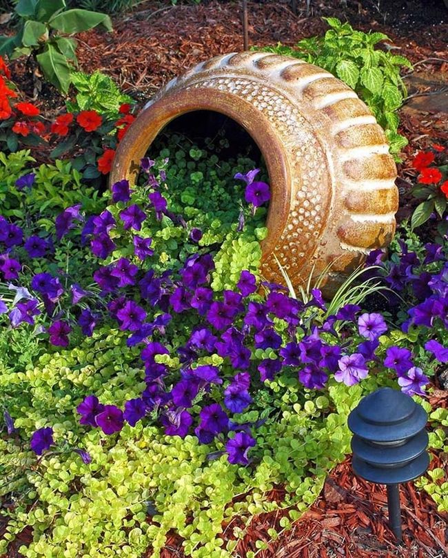 Purple Petunias Overflow Container Garden