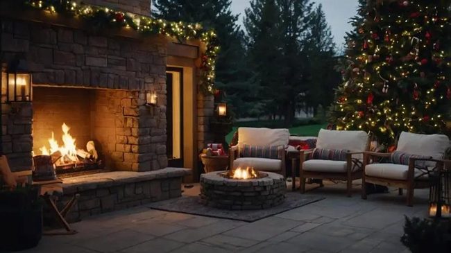 Stone Fireplace With Festive Garland