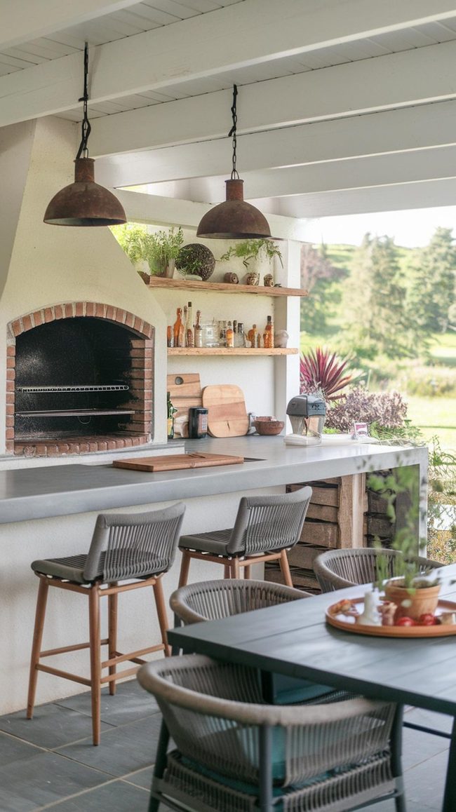 Open-Air Kitchen With Central Pizza Oven