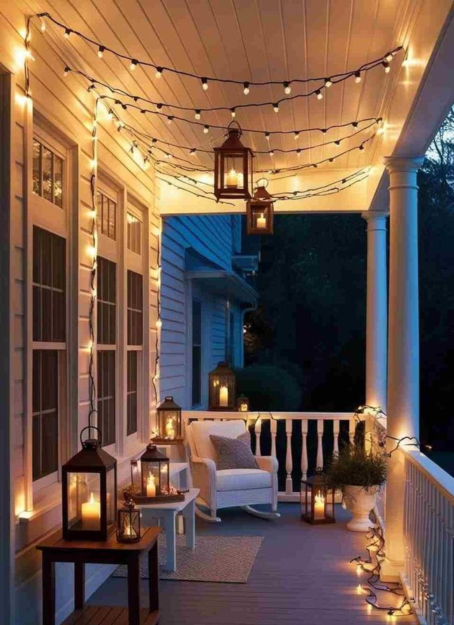 Porch Lanterns And String Lights