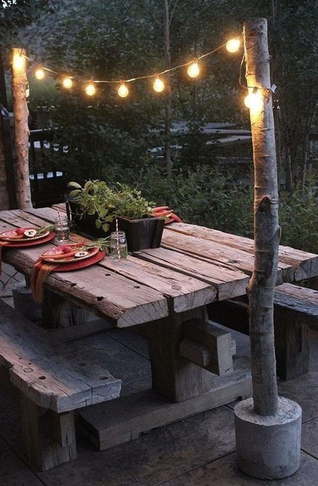 Warm String Lights Over Wood