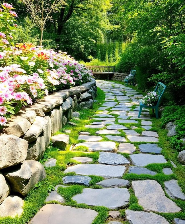 Stone Pathway Through Terrace Zones