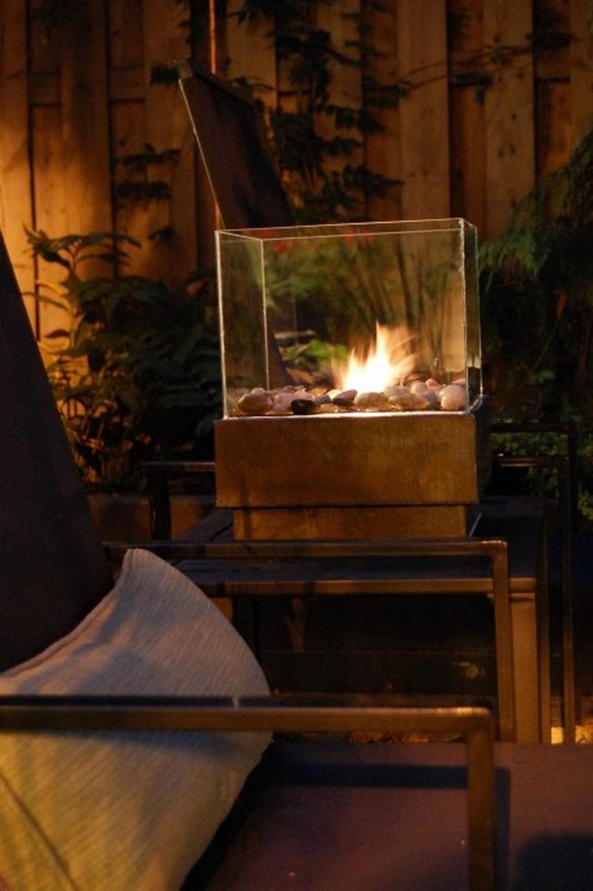 Glass-Framed Fire Pit Glow