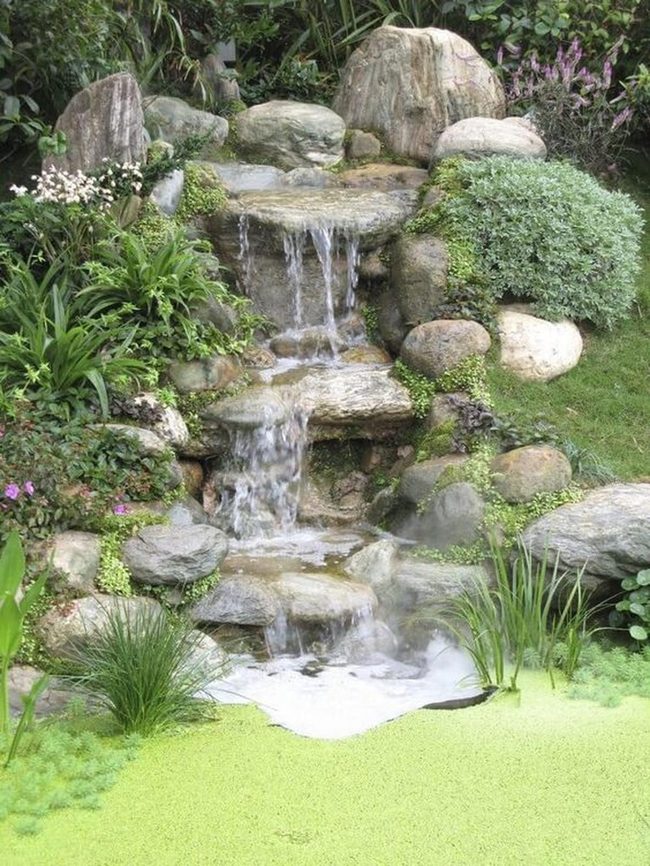 Cascading Water Through Layered Stone