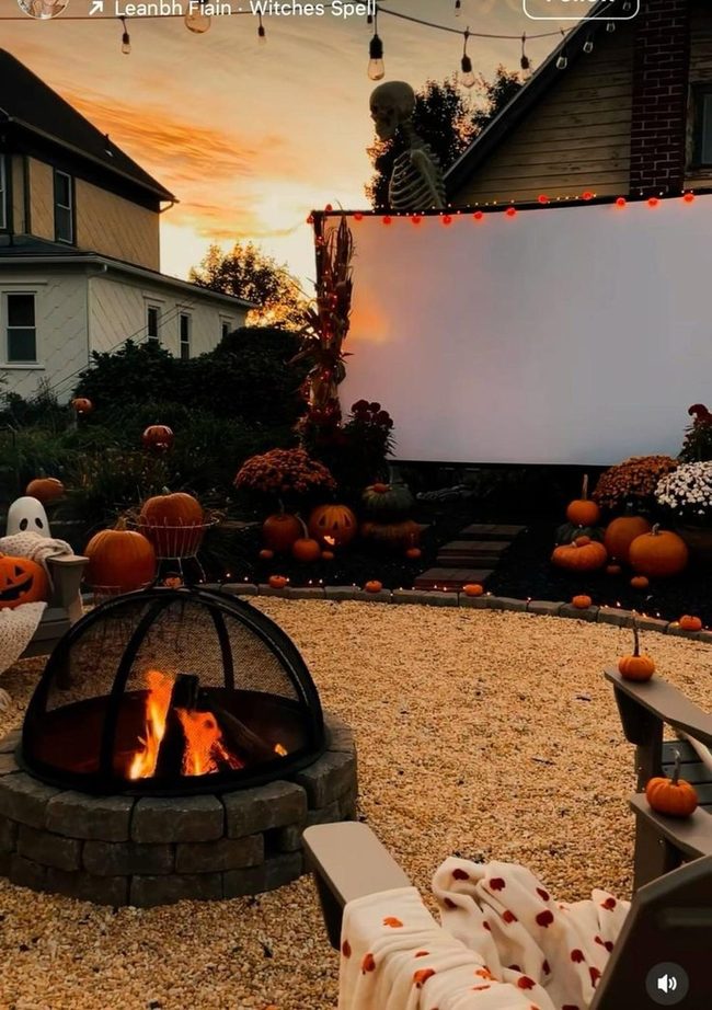 Stone Firepit Halloween Movie Nights