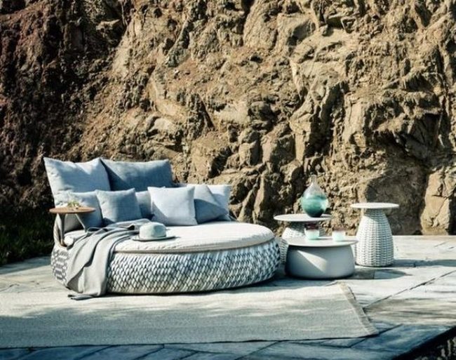 Woven Daybeds In Stone Courtyard