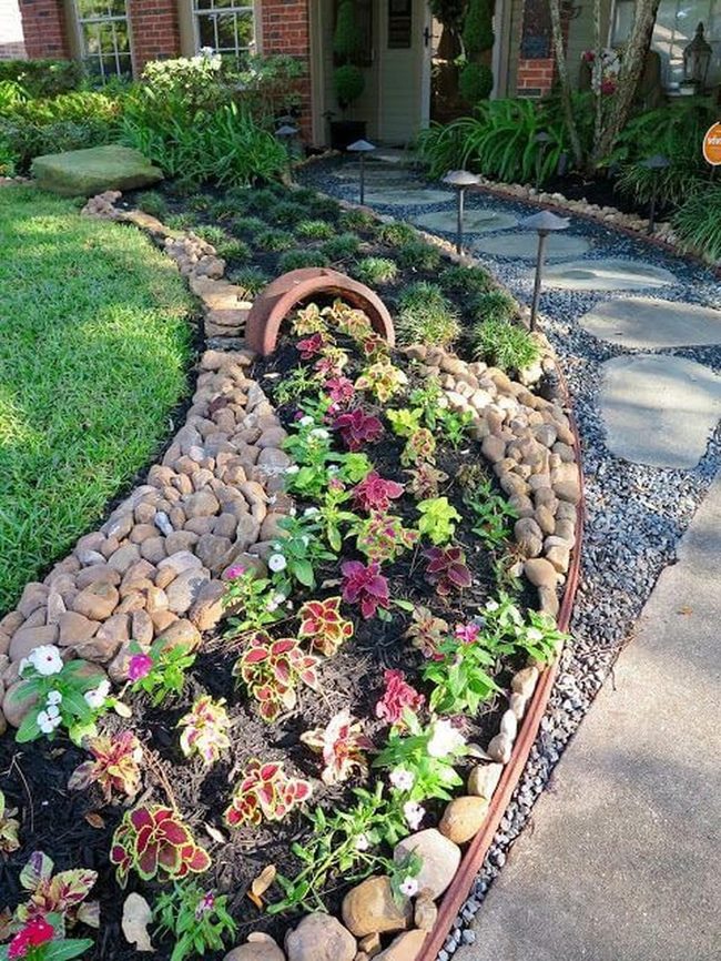 Curved Stones Frame Colorful Blooms