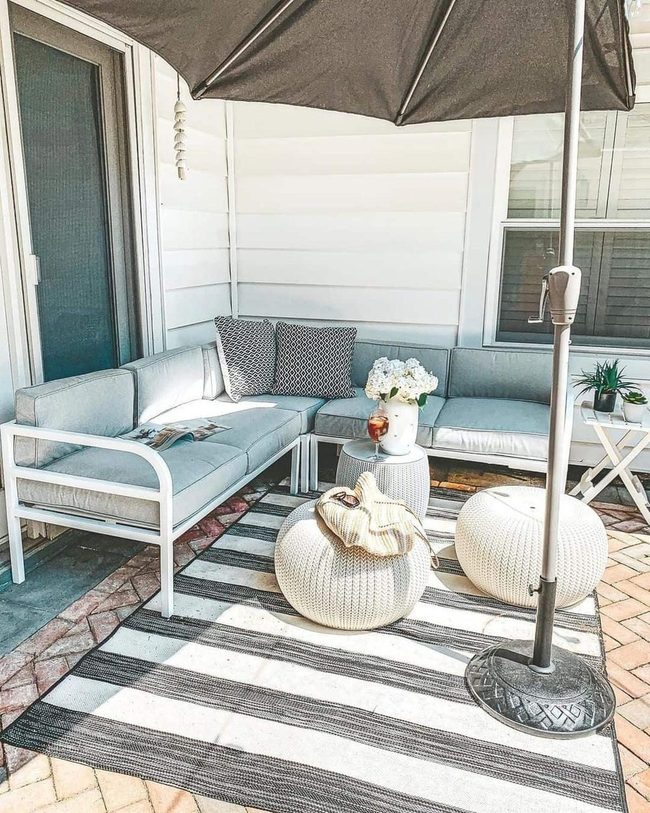 Giant Striped Umbrella Patio Sanctuary