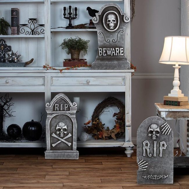 Gray Foam Tombstones Indoor Graveyard