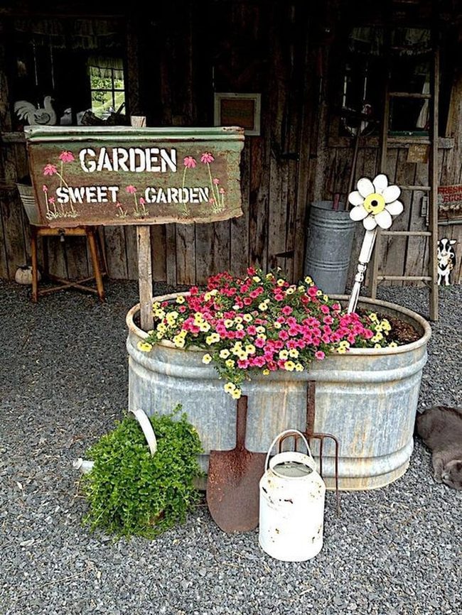 Metal Trough Bursting With Colorful Blooms
