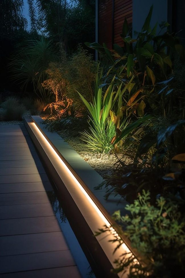 Evening Garden Shadows And Spotlights