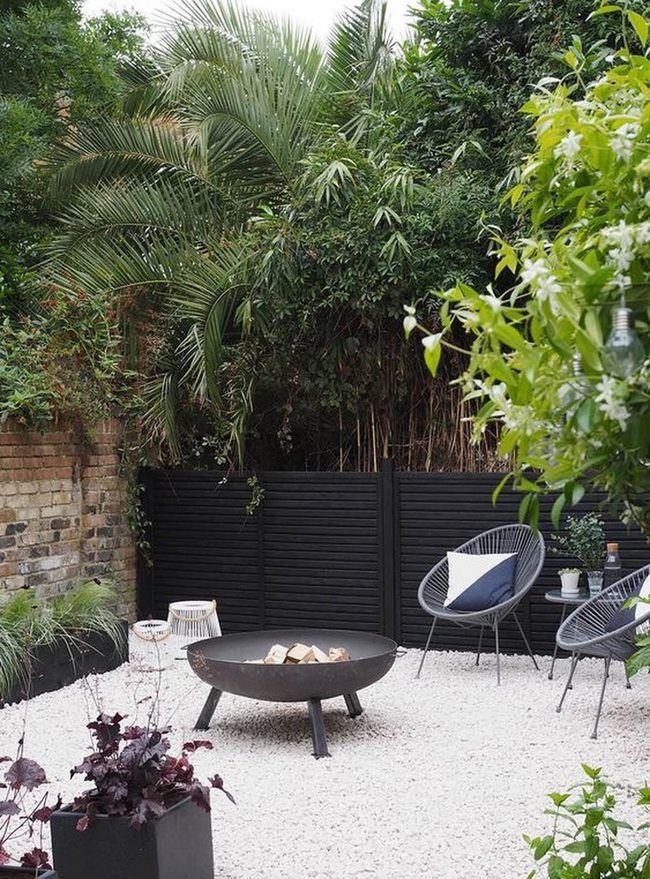 Black Chairs, White Gravel, Fire