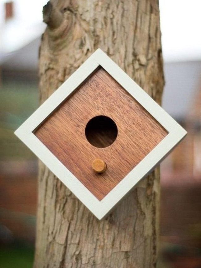 White-Framed Wooden Birdhouses With Natural Perches