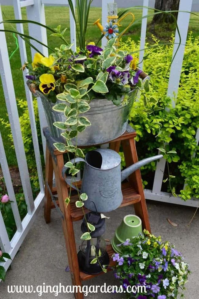 Wooden Ladder Plant Tower Display