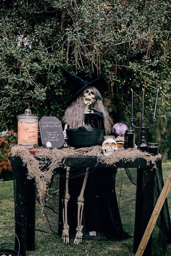 Skeleton Witch Brewing Potion Cauldron