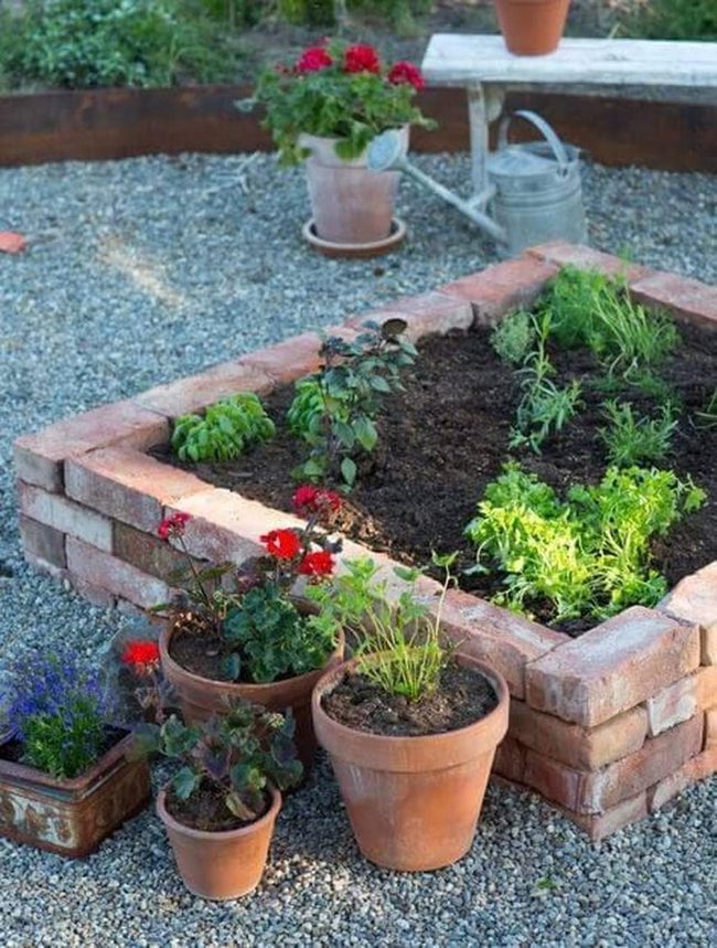 Red Flowers, Stone Garden Beds