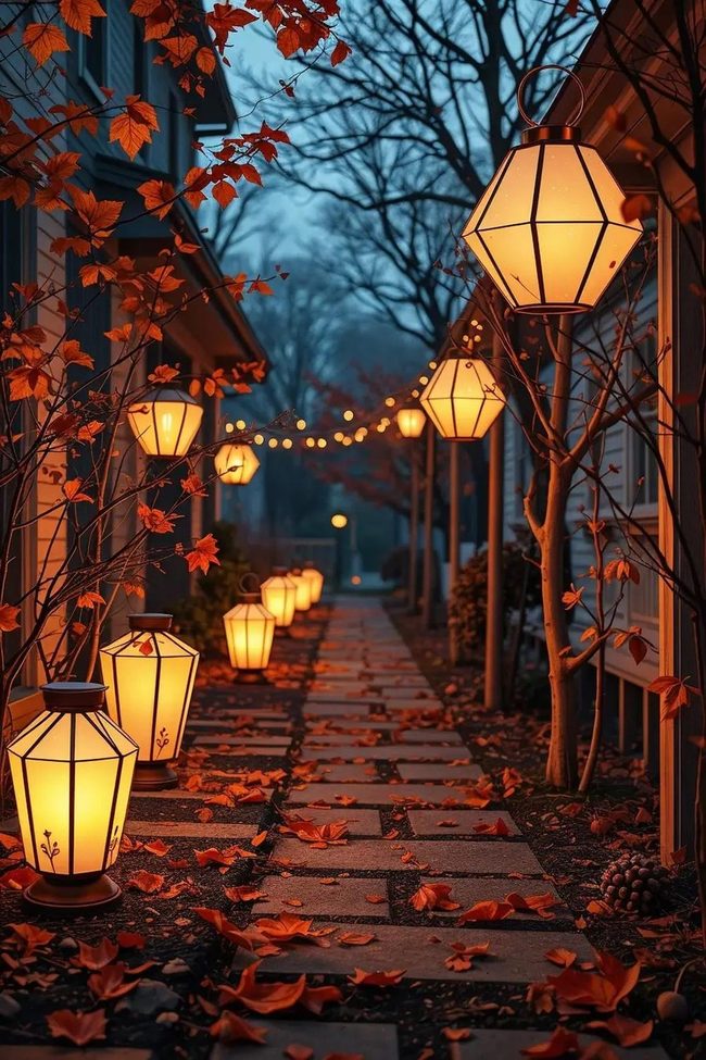 Geometric Led Lanterns Line Pathway