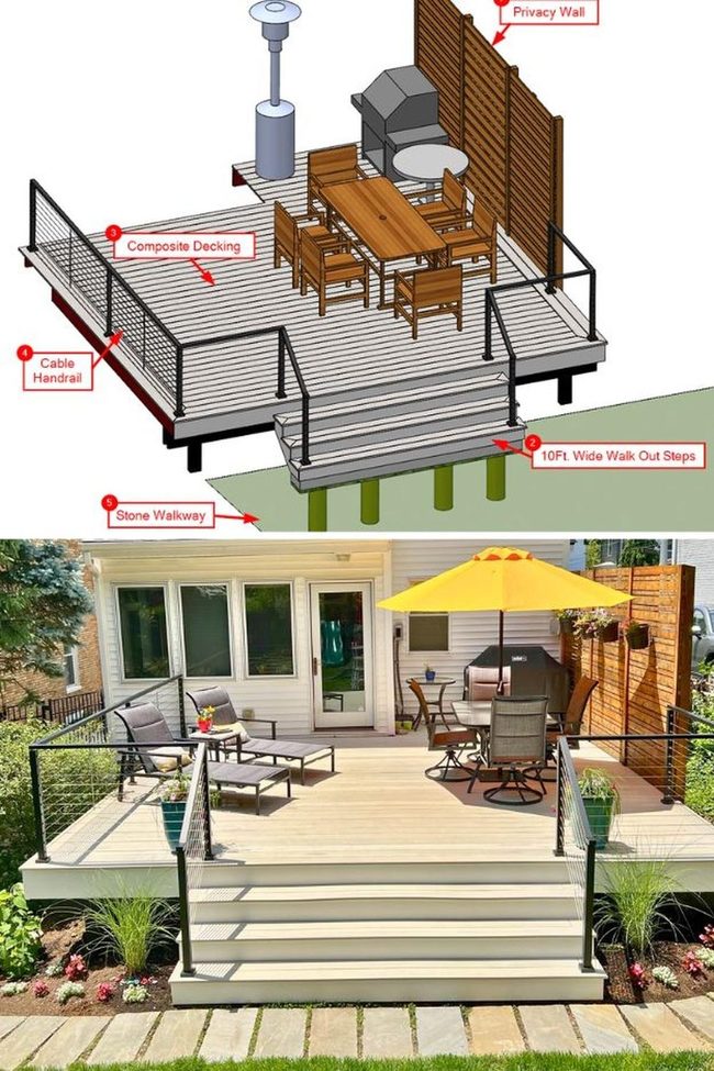 Composite Deck With Cedar Privacy Wall