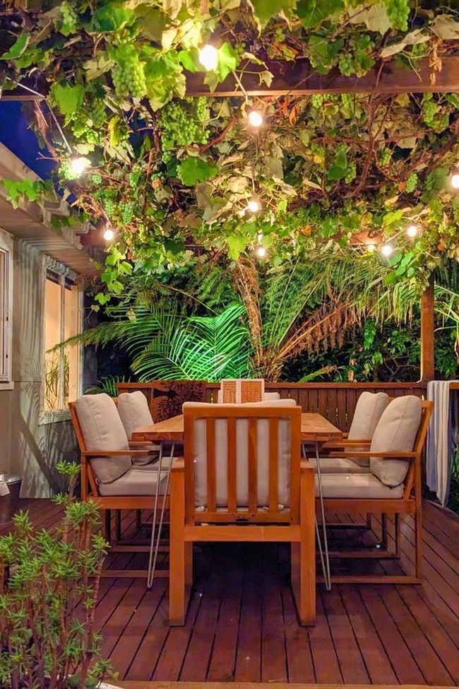 Grapevines And String Pendant Lamps Overhead