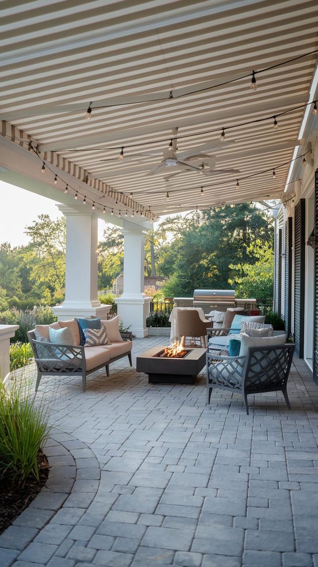 Stone Patio With Layered Plant Zones
