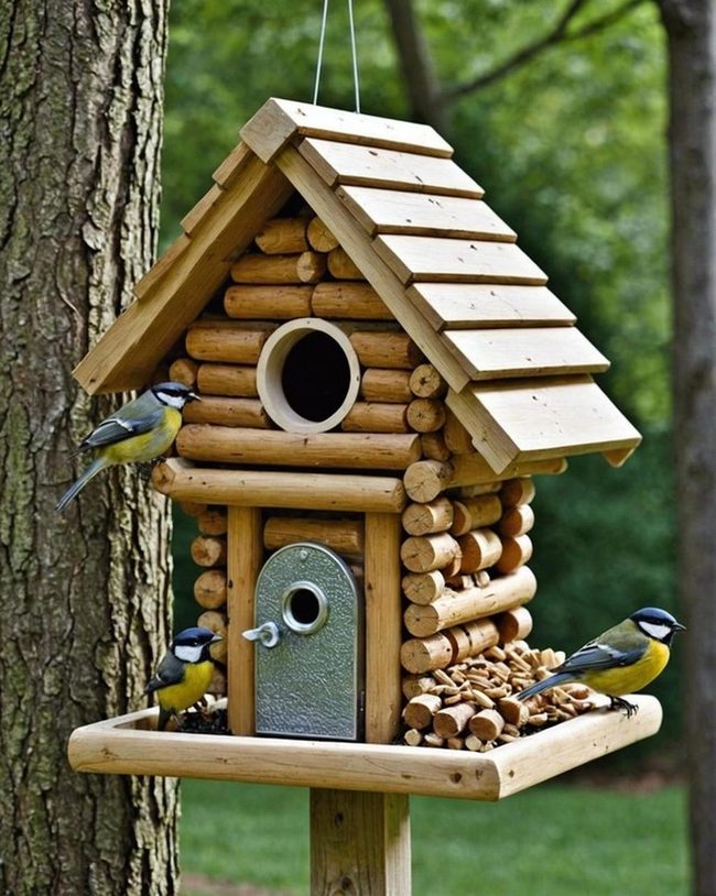 Miniature Log Cabin Bird Feeder