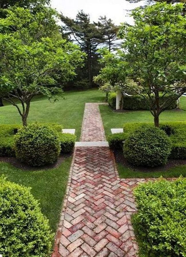 Curved Brick Pathways Through Gardens