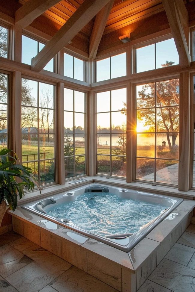 Clear Windows Indoor Hot Tub Retreat