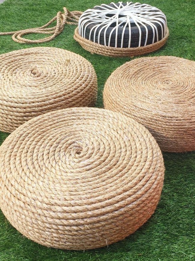 Stacked Tires Wrapped Hemp Rope