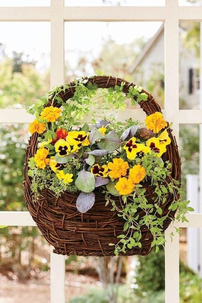 Overflowing Purple And Yellow Flower Basket
